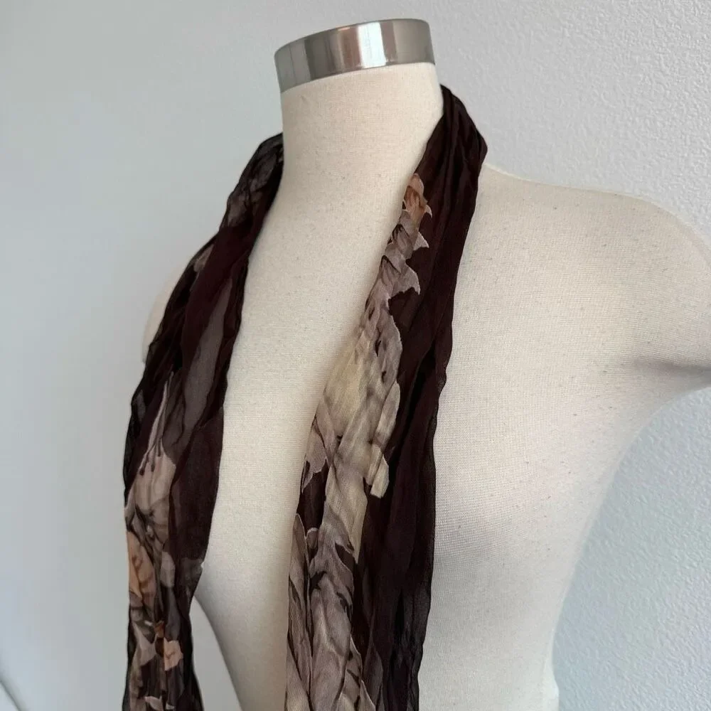 NY&Co Y2K Crinkle Brown Scarf Rose Floral Bright Colorful Boho Long